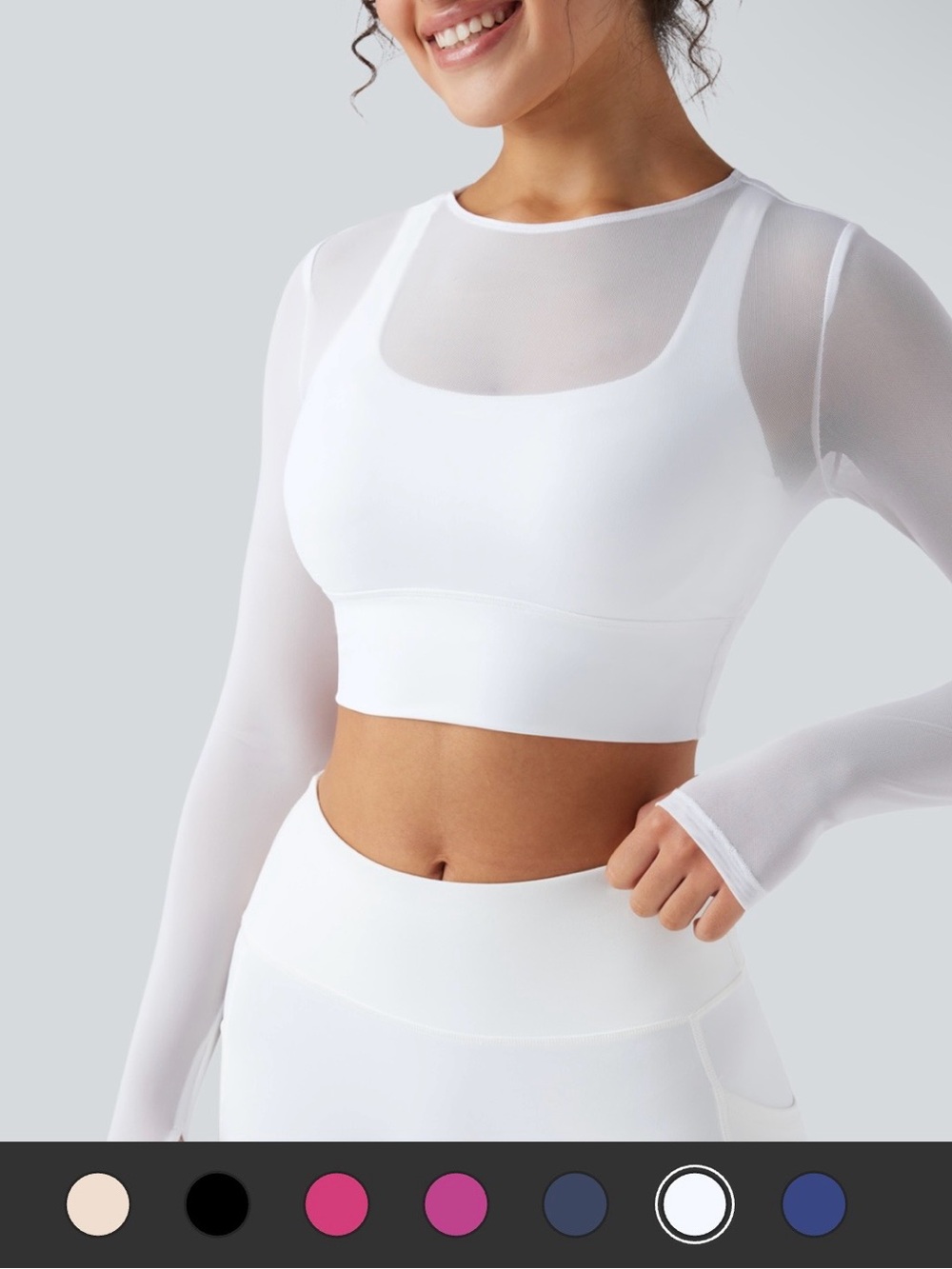 HALARA White Long-Sleeve Mesh Crop Top small NWT - Picture 2 of 12